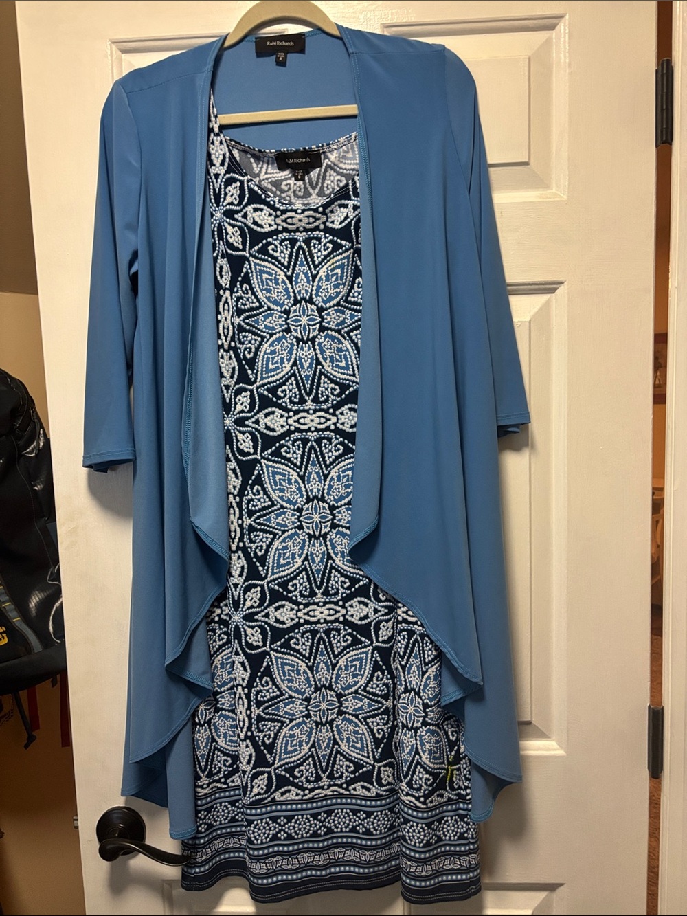 R&M Richards Blue Printed Layered Dress with Duster